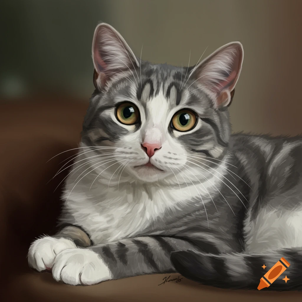 A grey and white cat with hazel eyes.