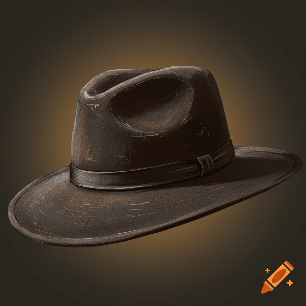 Close-up of a brown fedora hat.