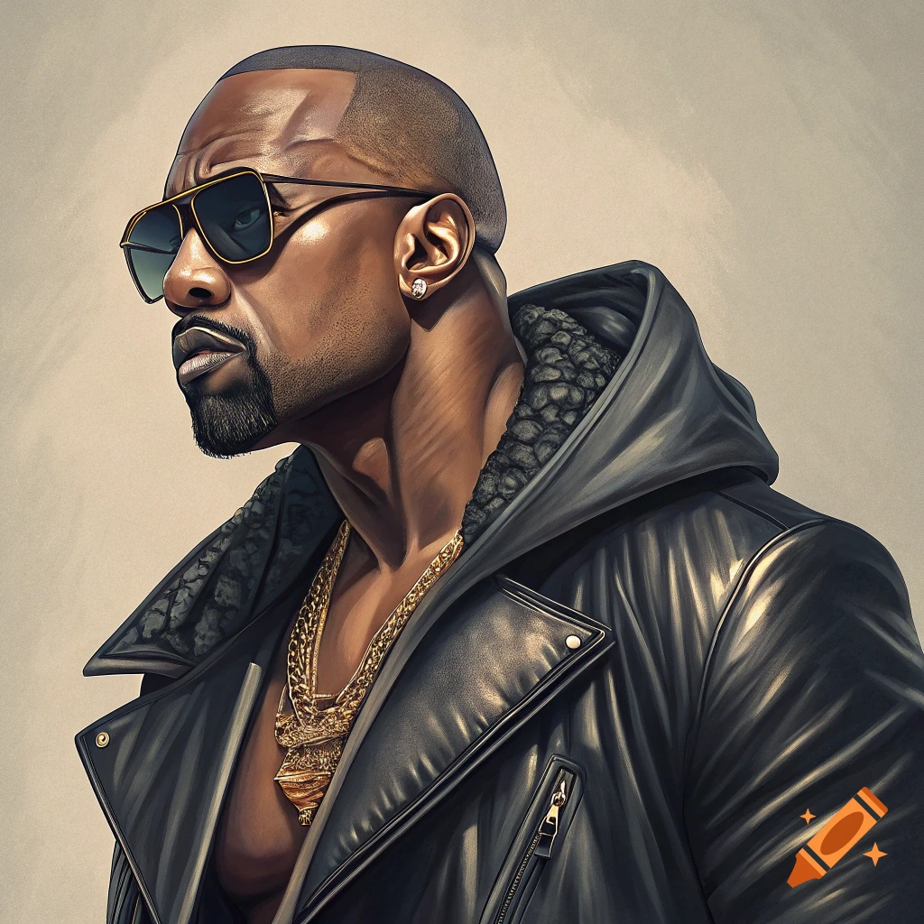 A man wearing sunglasses, a black leather jacket, and a large gold chain.