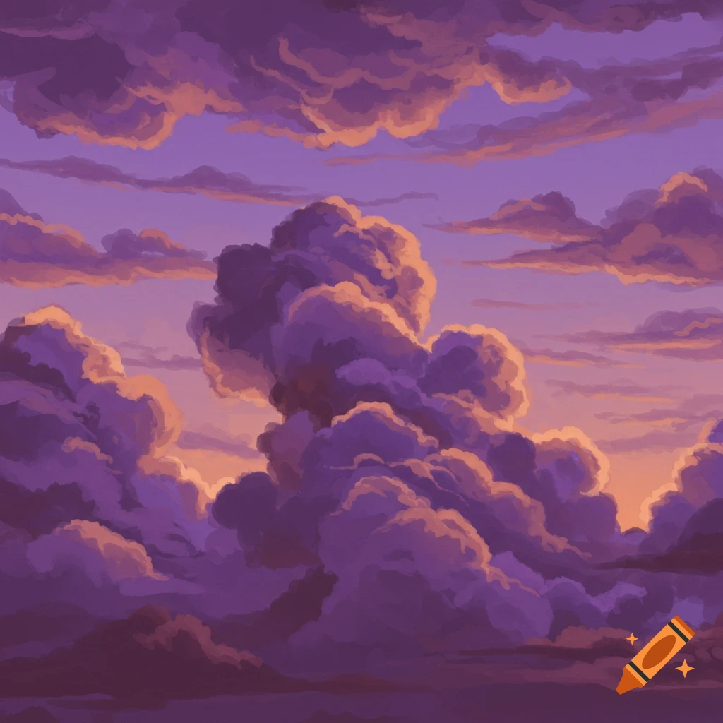 Purple and orange clouds at sunset.