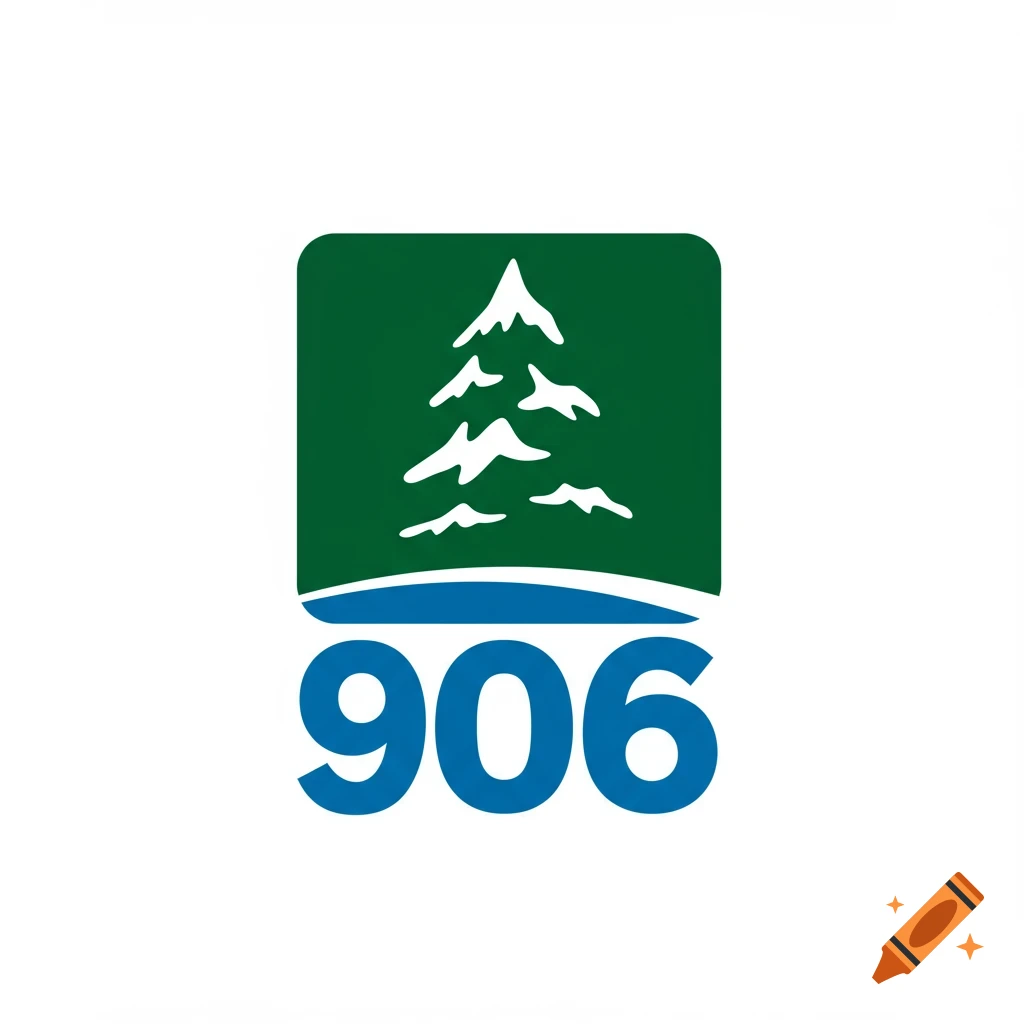 Logo featuring a stylized white pine tree on a green background, a blue wavy line, and the number 906 in blue.