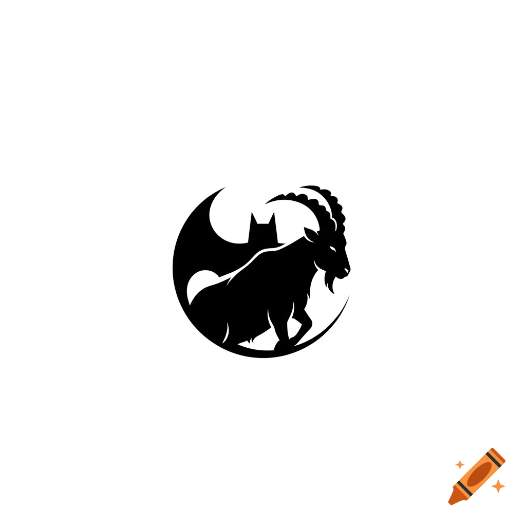 Black silhouette logo of a goat with a bat wing inside a circle