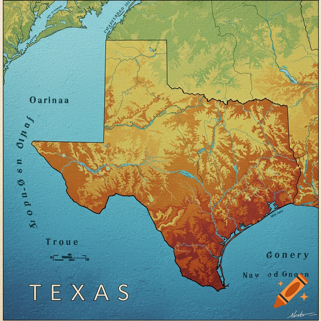 A topographic map of Texas.