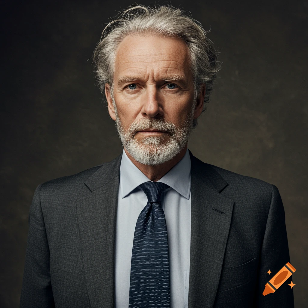 Portrait of a distinguished man in a suit and tie looking serious.