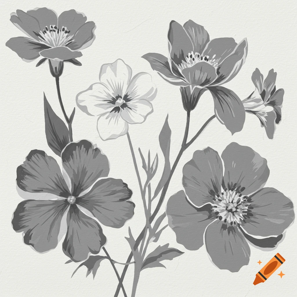 Painting of flowers in neutral shades.