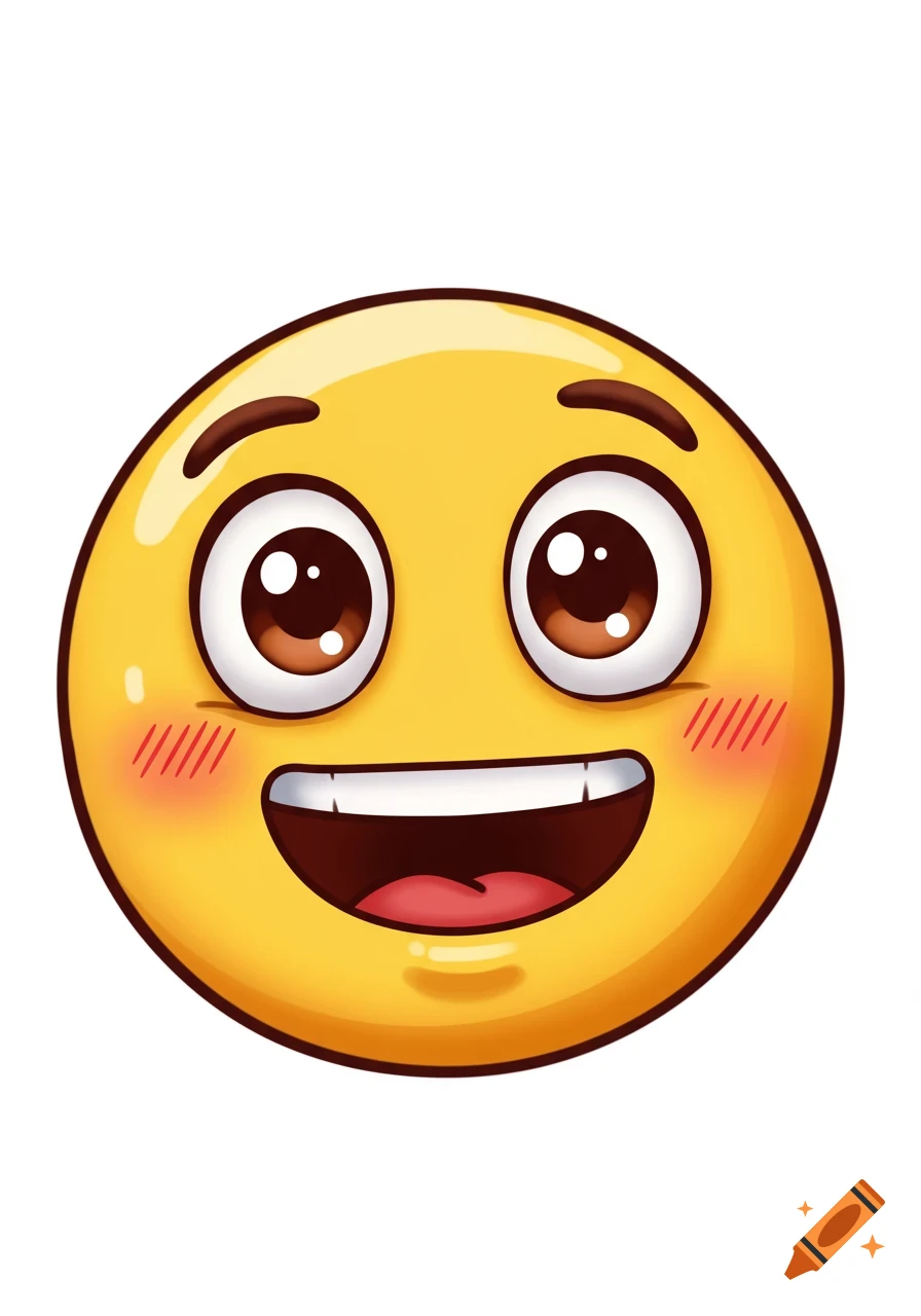 A smiling yellow emoji face with large eyes and blushing cheeks.