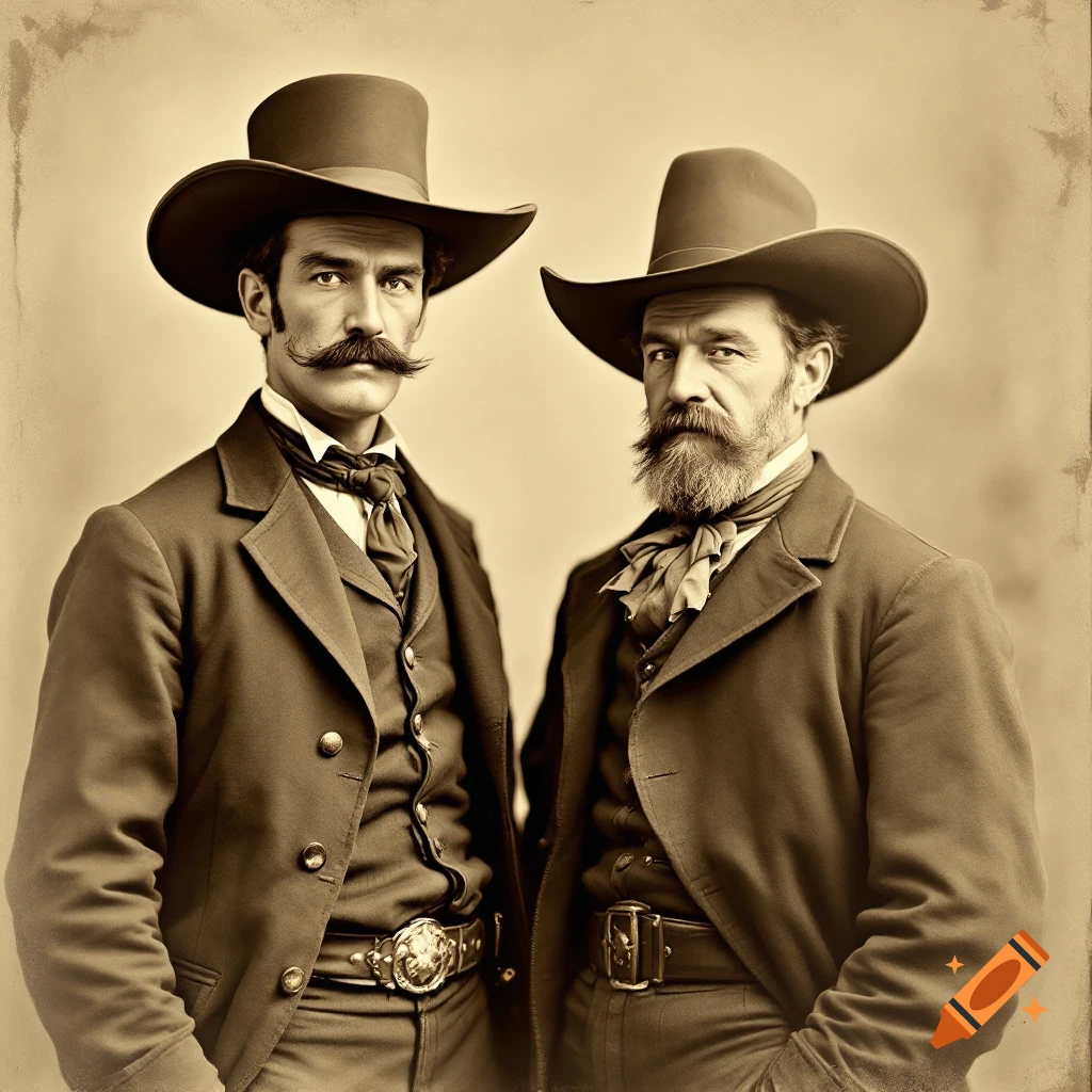 Sepia portrait of two men in western attire.
