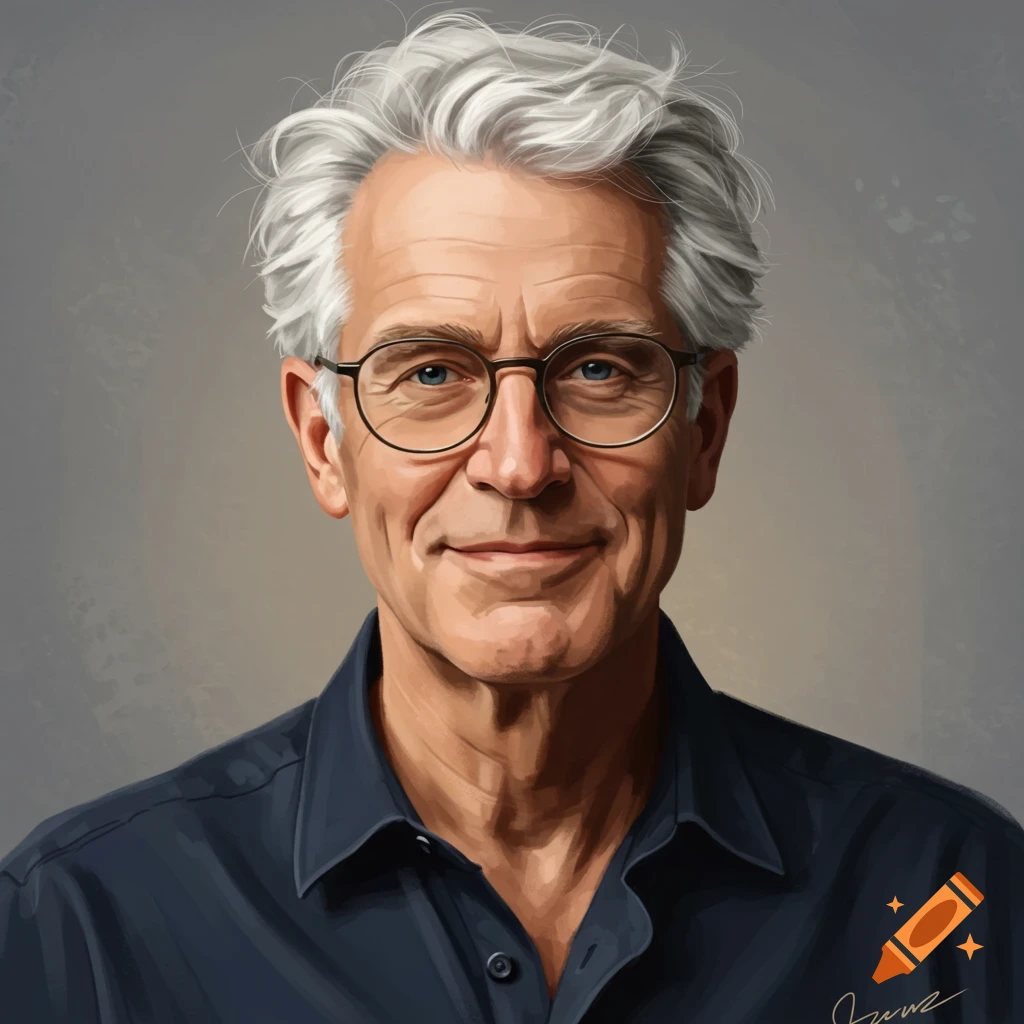 An older man with gray hair and glasses wearing a blue shirt.