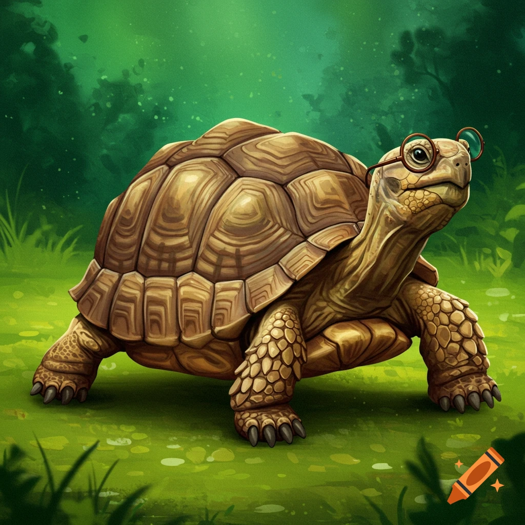 A tortoise wearing round glasses.