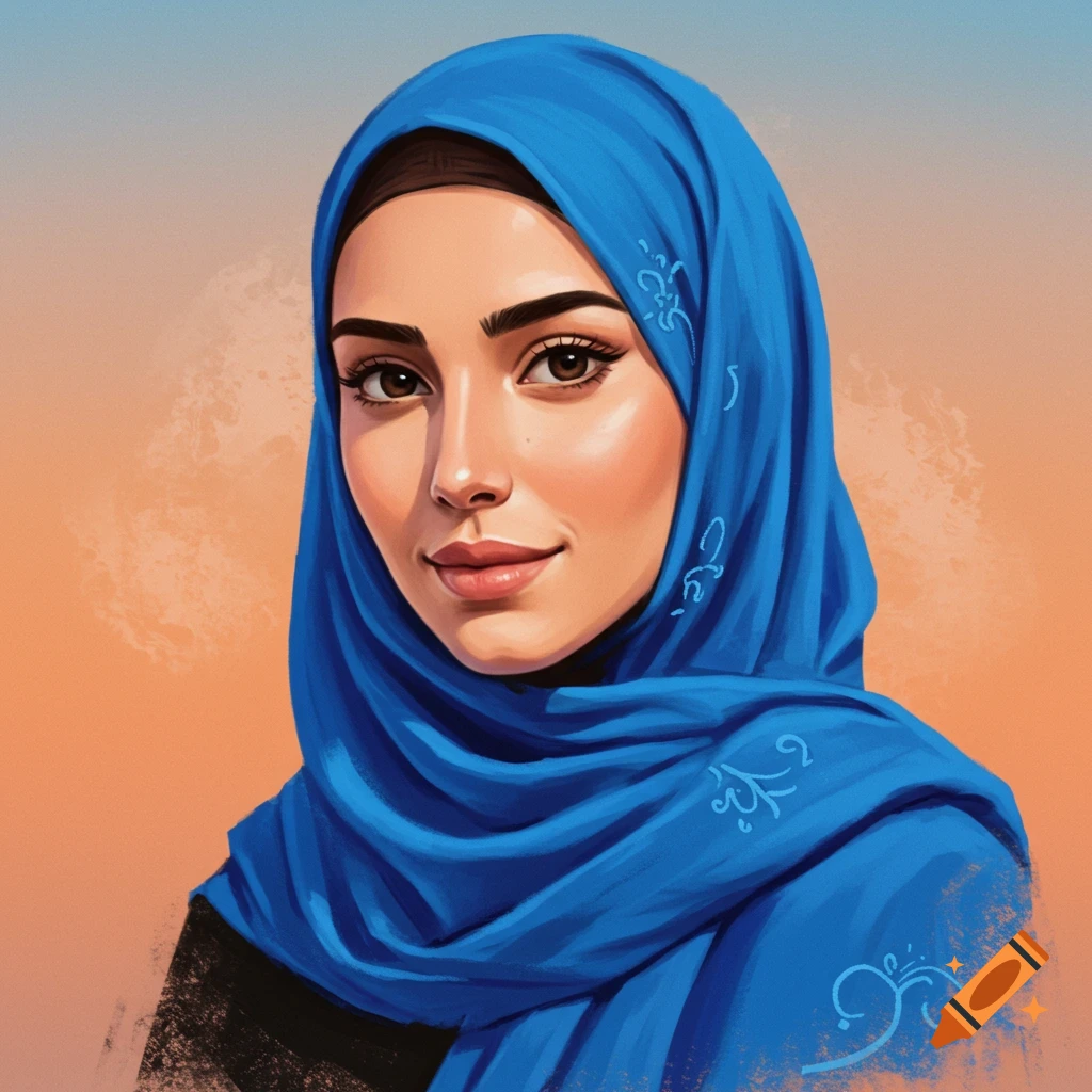 Portrait of a woman wearing a blue hijab.