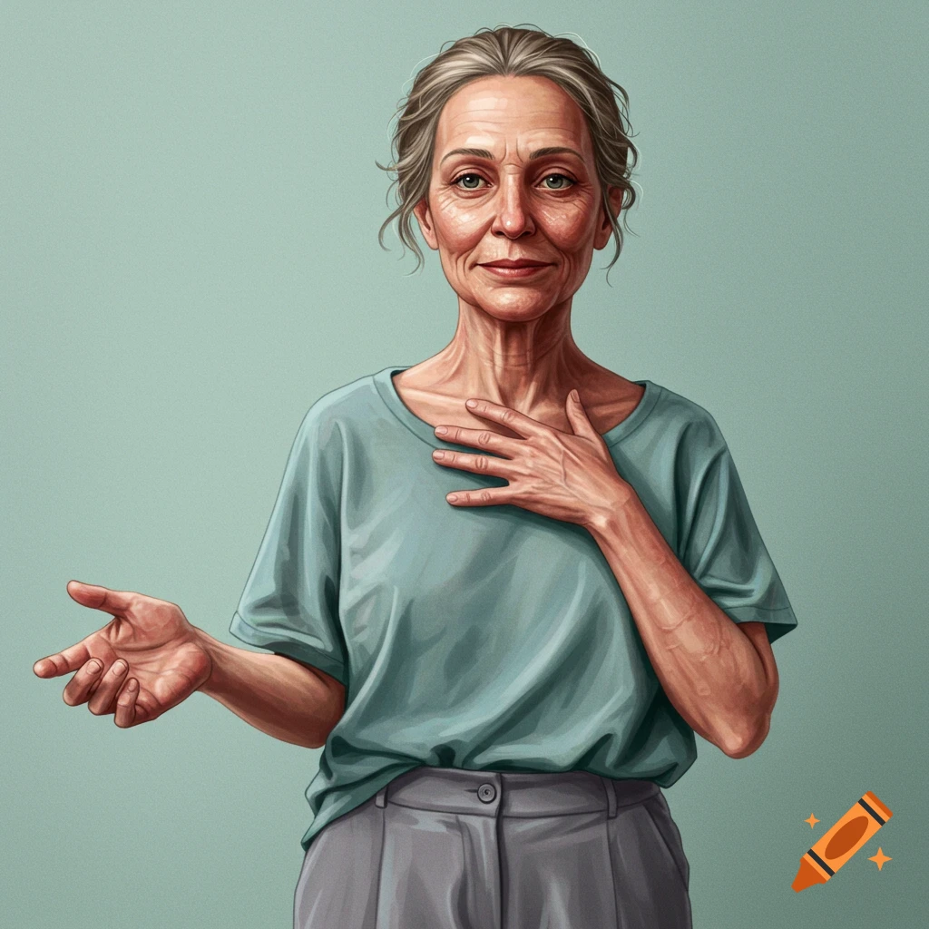 An older woman gesturing
