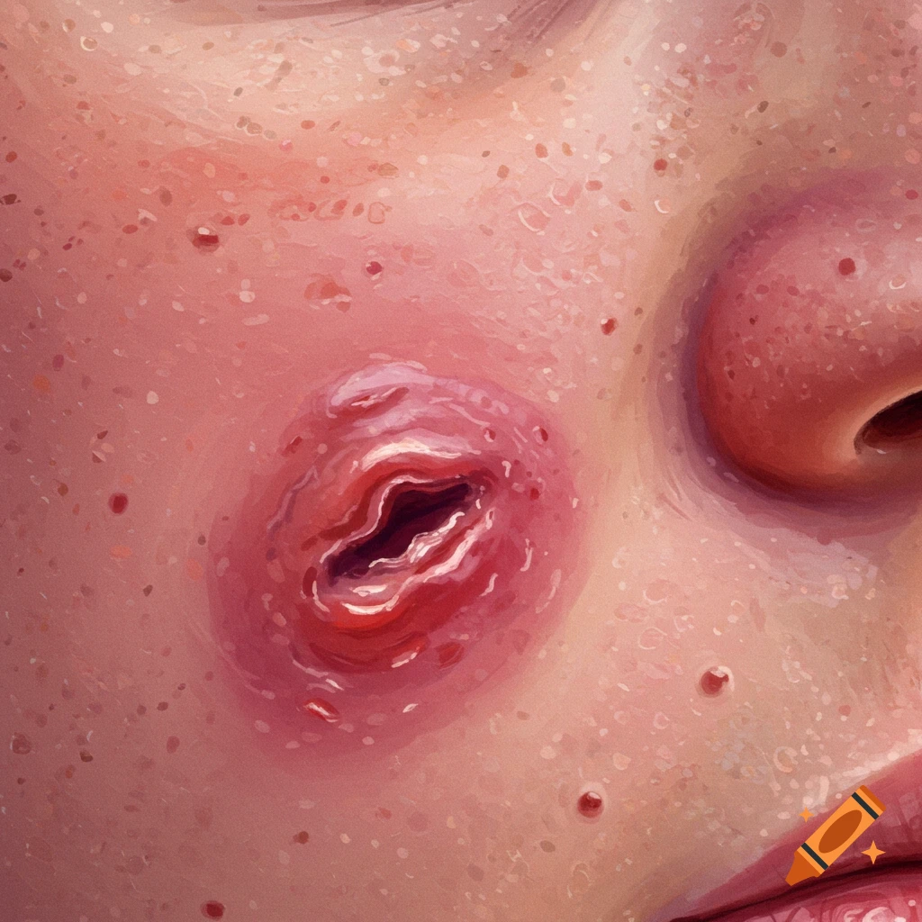 Close up of textured skin with a large red abrasion