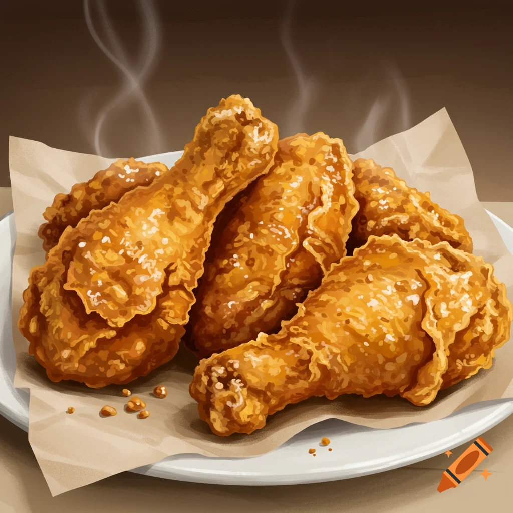 Steaming fried chicken on a plate.