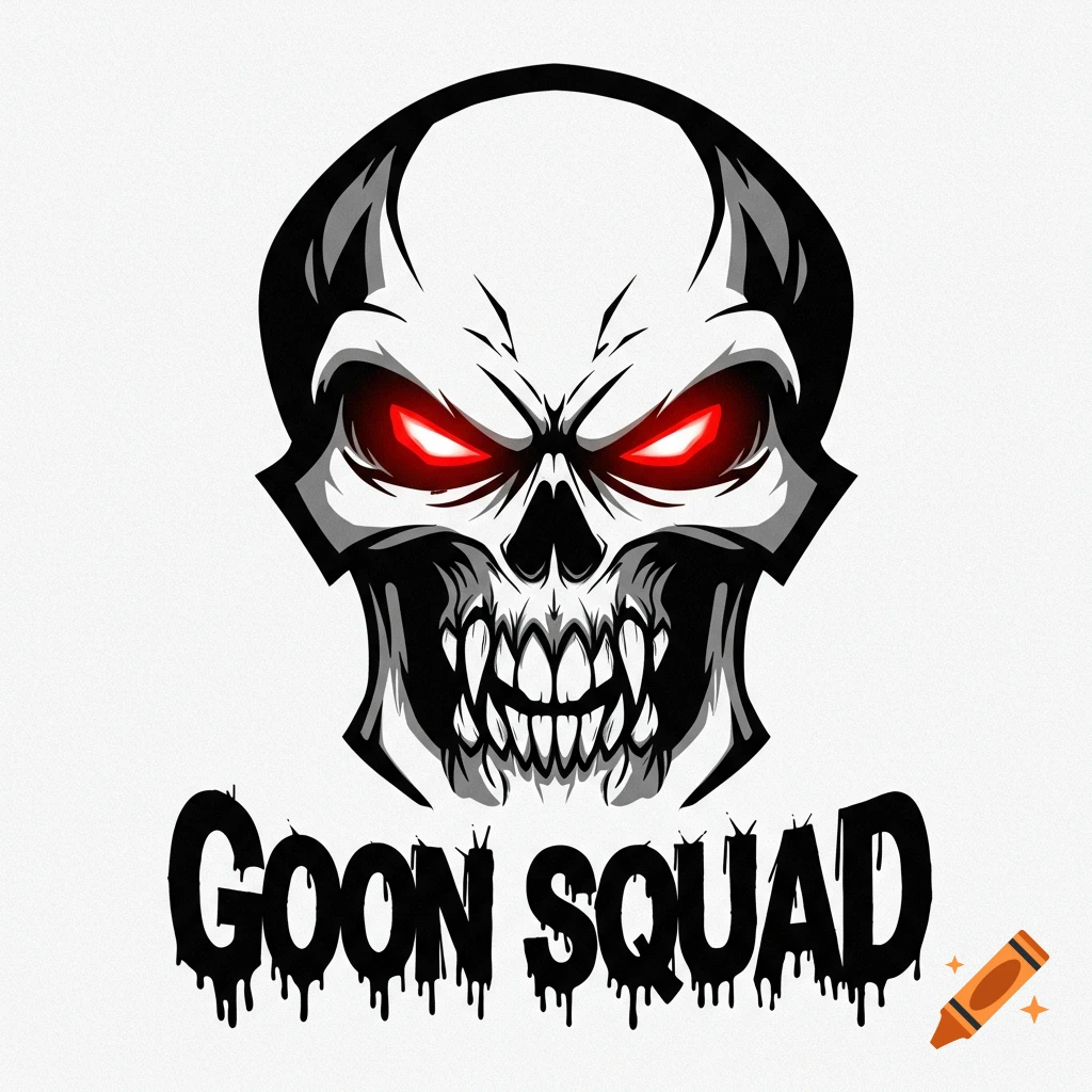 Stylized skull logo with red eyes and dripping text 'GOON SQUAD'.