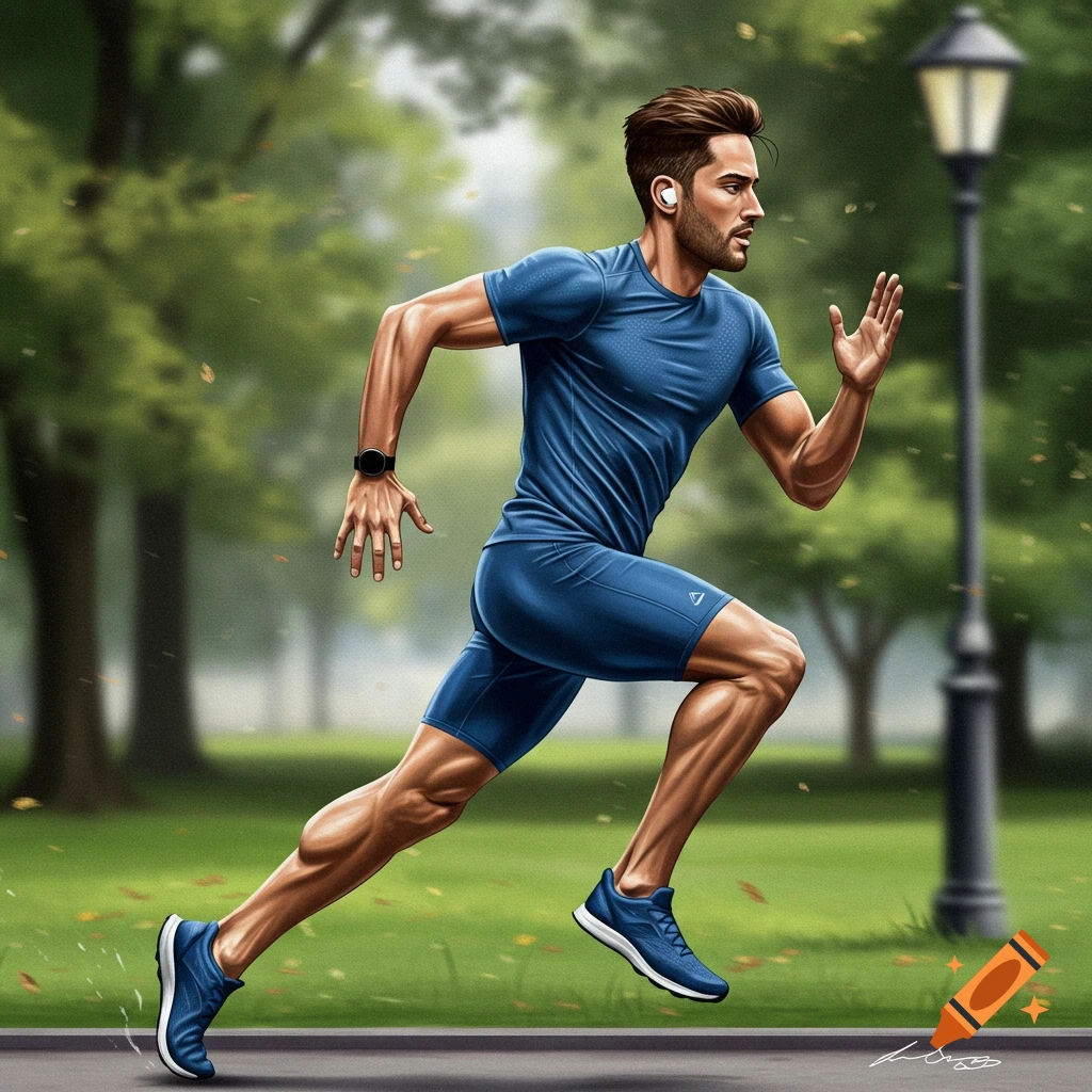 A man is running through a park