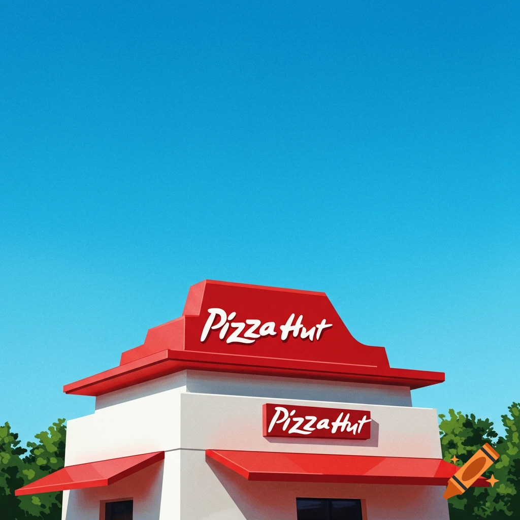 A Pizza Hut building under a blue sky