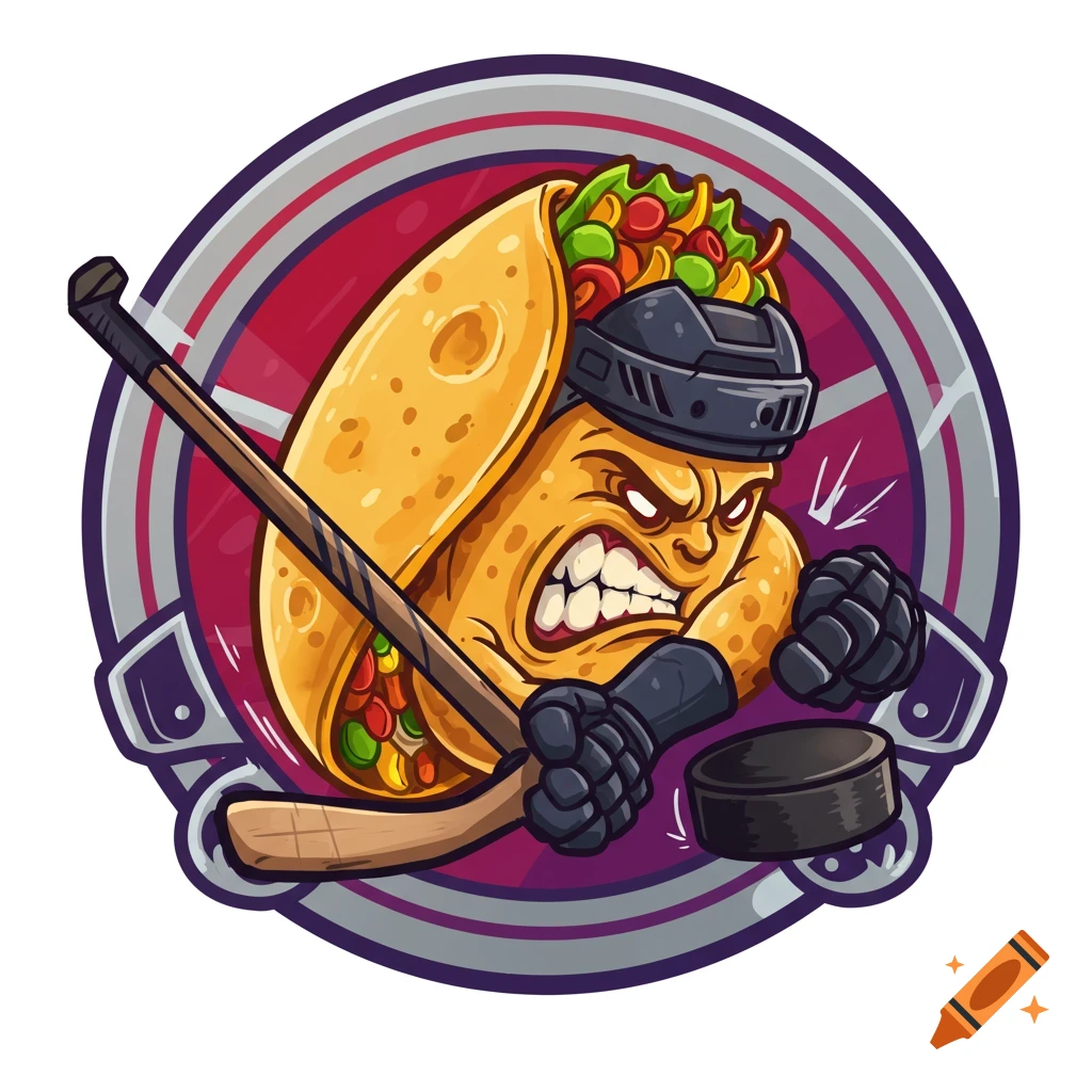 hockey-logo-of-an-angry-taquito-wearing-a-helmet-hitting-a-puck-on-craiyon