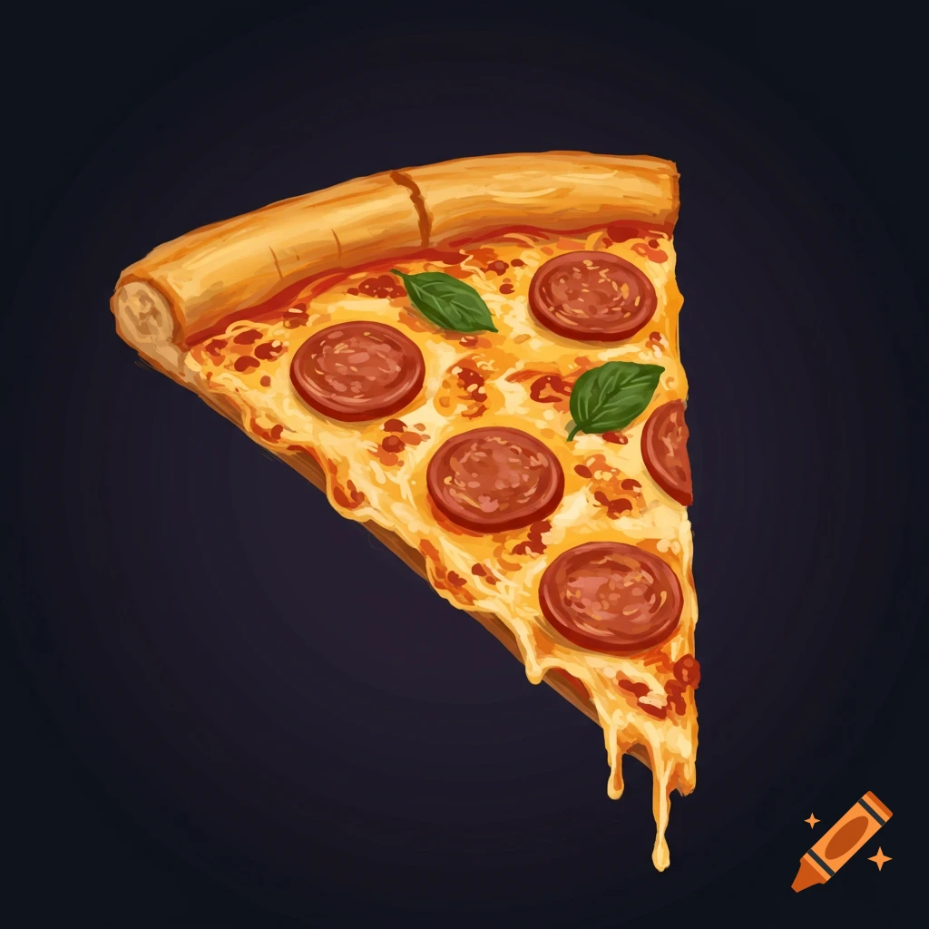 A slice of pepperoni pizza with melted cheese and basil.