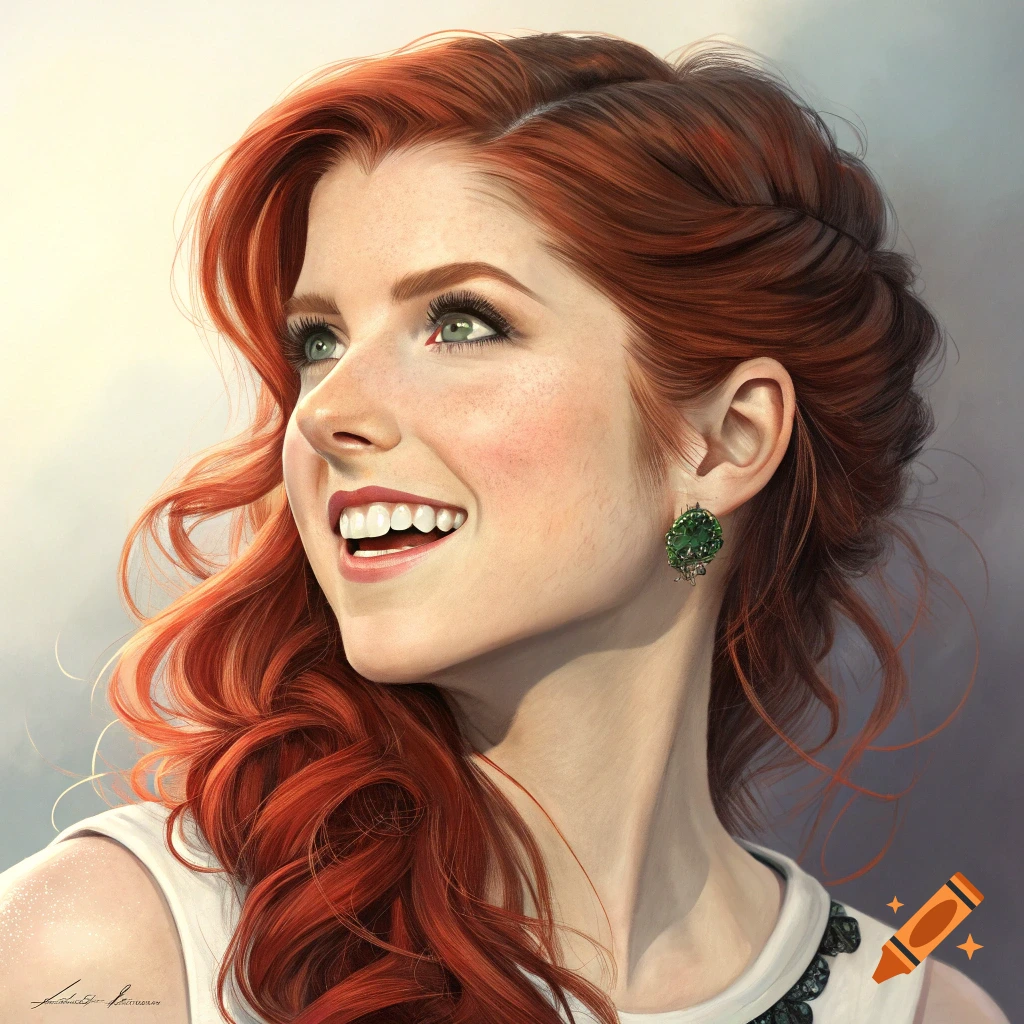 Portrait of a smiling woman with red hair looking up