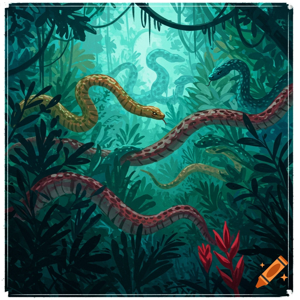 Snakes in a jungle.