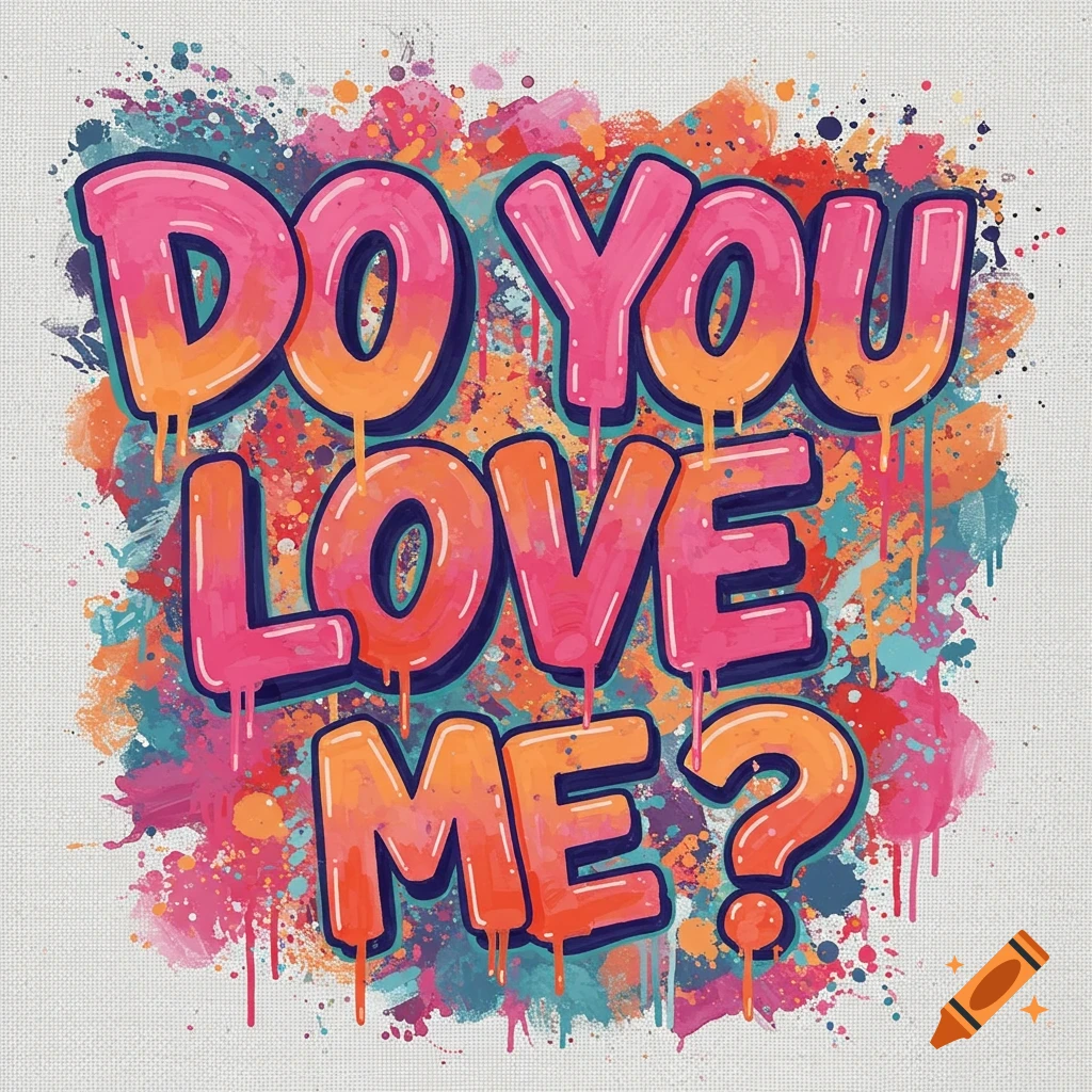 Colorful graffiti art reading "DO YOU LOVE ME?" with paint splatters.