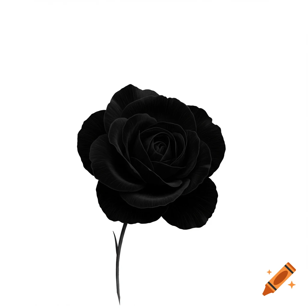 A black rose on a white background.