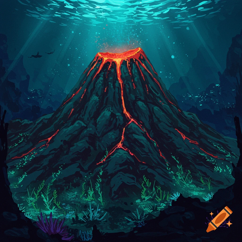 An underwater volcano erupting