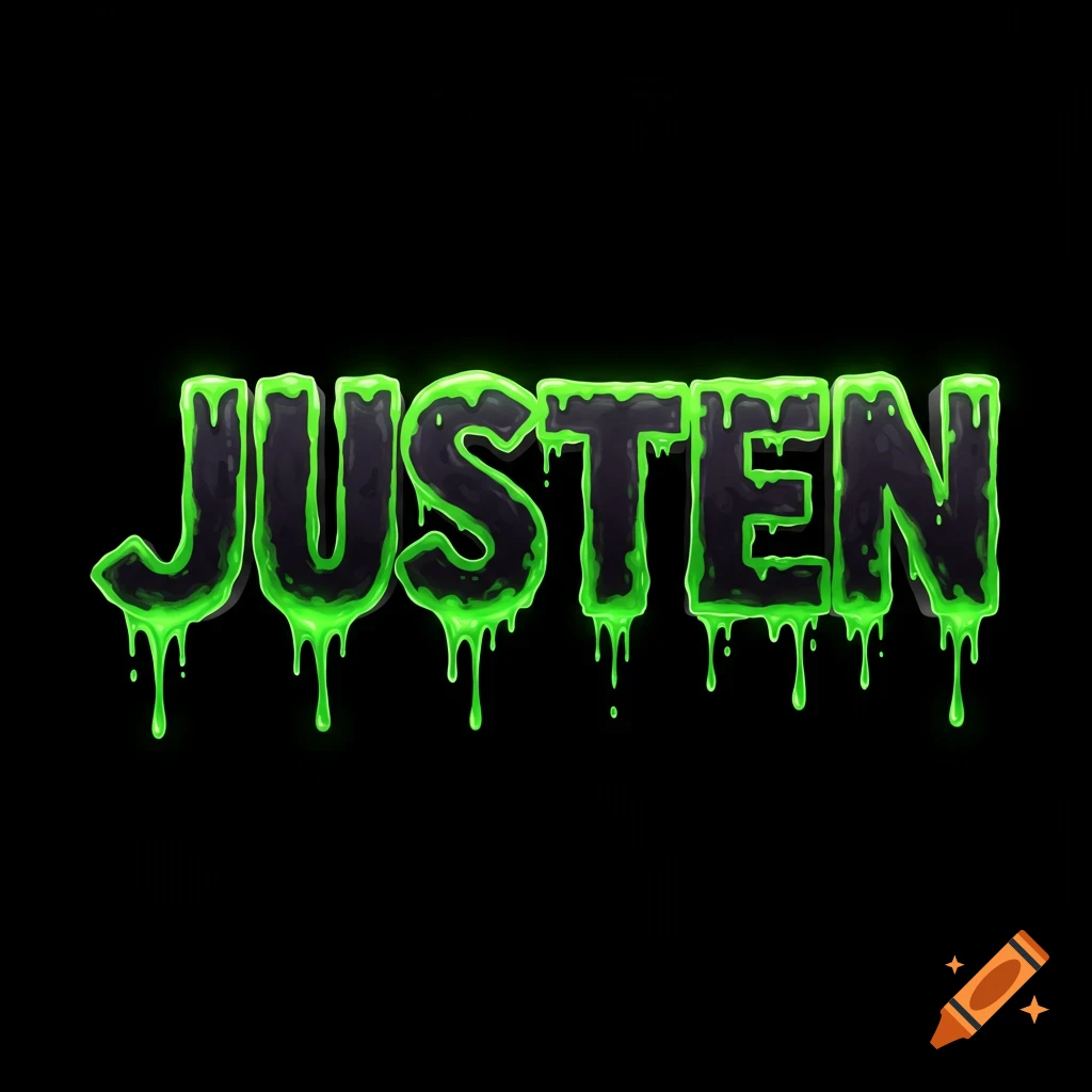 The word JUSTEN rendered in a black text style with green slime dripping from the letters.
