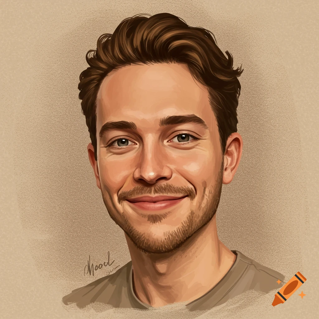 A smiling man's portrait with brown hair and beard.