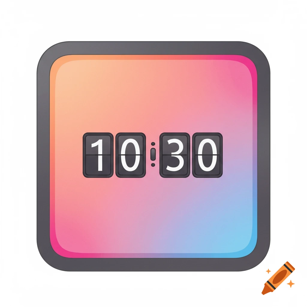 A digital clock showing 10:30 with a colorful gradient background.