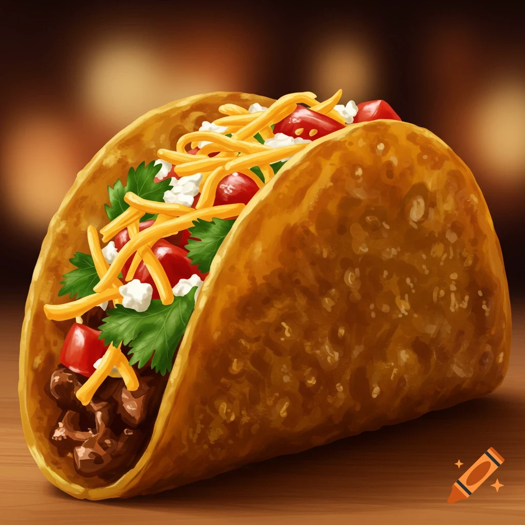 A delicious taco filled with meat, cheese, tomatoes, and greens.