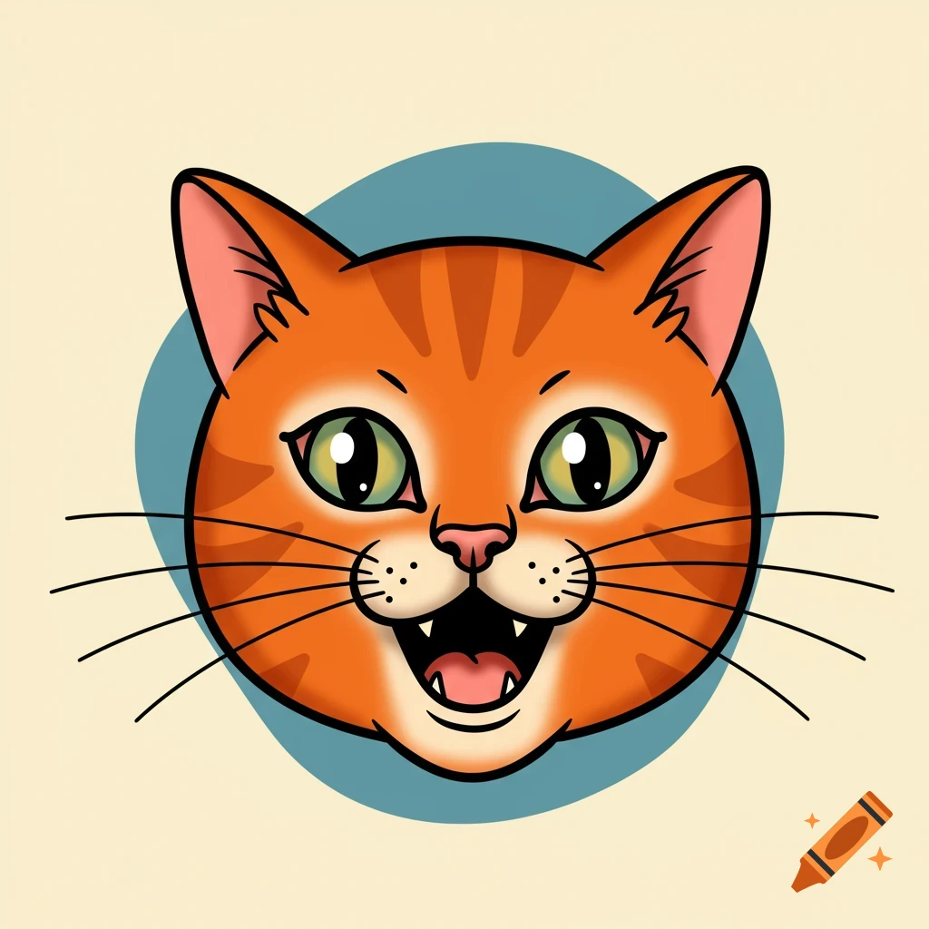 Illustration of an orange cat face in vintage tattoo style