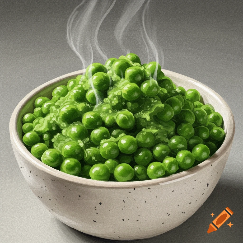 A bowl of hot mushy peas with steam rising.