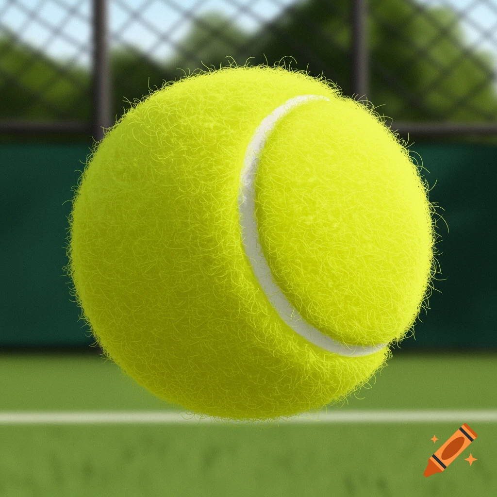 A close-up view of a vibrant yellow tennis ball on a green court with blurred background.