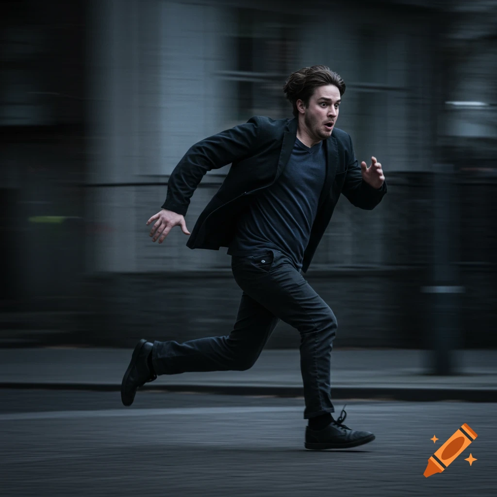 Man running in a city street with motion blur