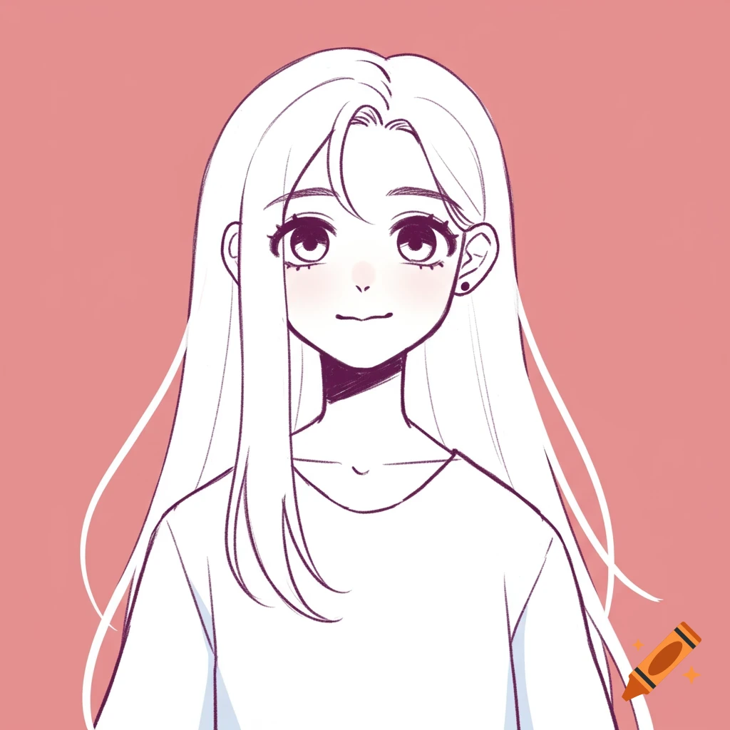 Simple anime drawing of a person with long white hair against a pink background.