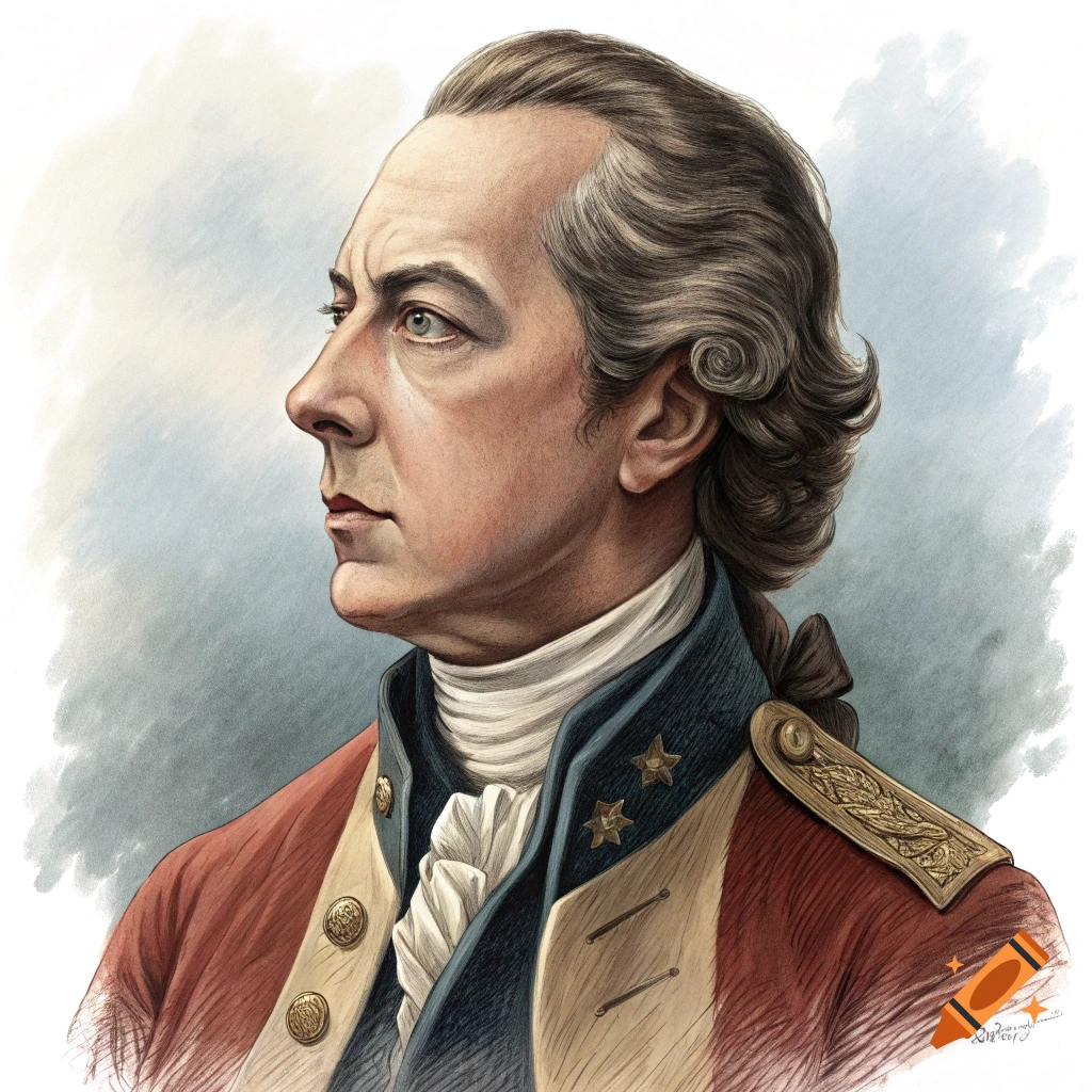 Portrait of a man in 18th-century military uniform with powdered hair