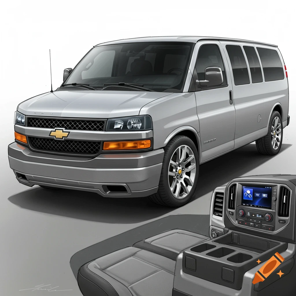 A silver van is shown with a detail revealing the interior control panel.