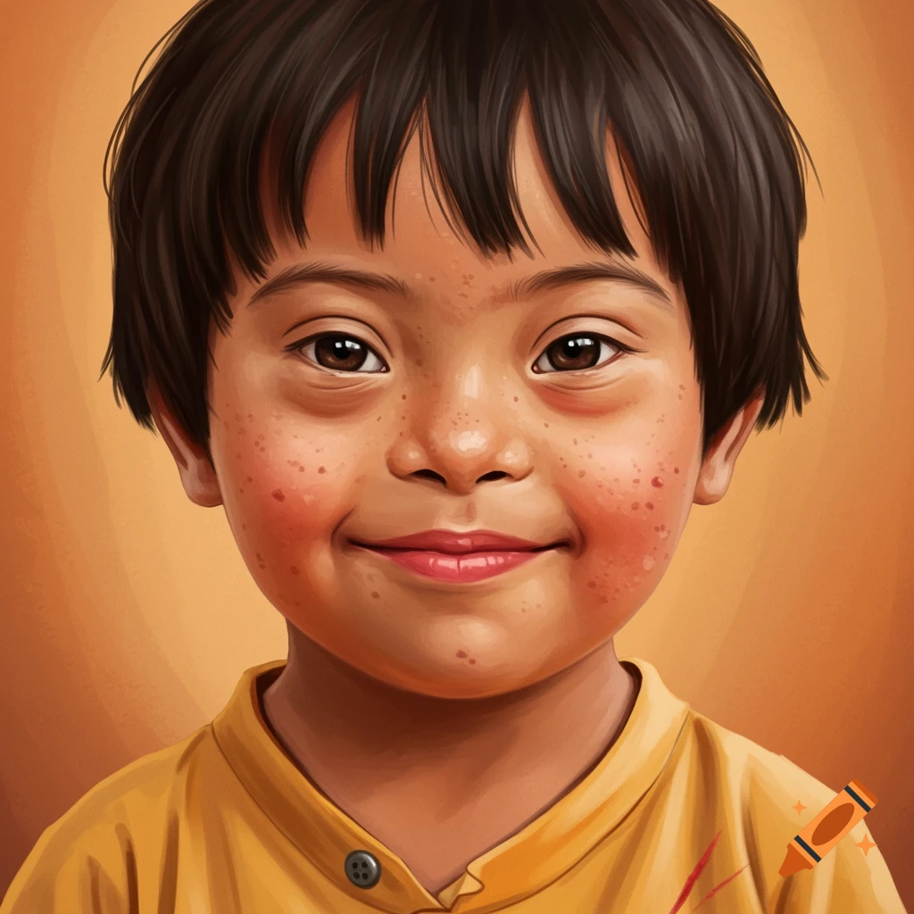 Portrait of a smiling young boy with dark hair and freckles