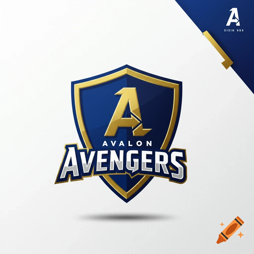 A blue and gold shield logo with a stylized 'A', the text 'AVALON' and 'AVENGERS'.