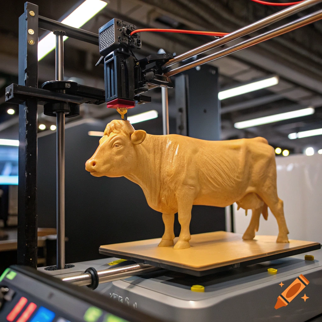 A 3D printer is printing a model of a cow.