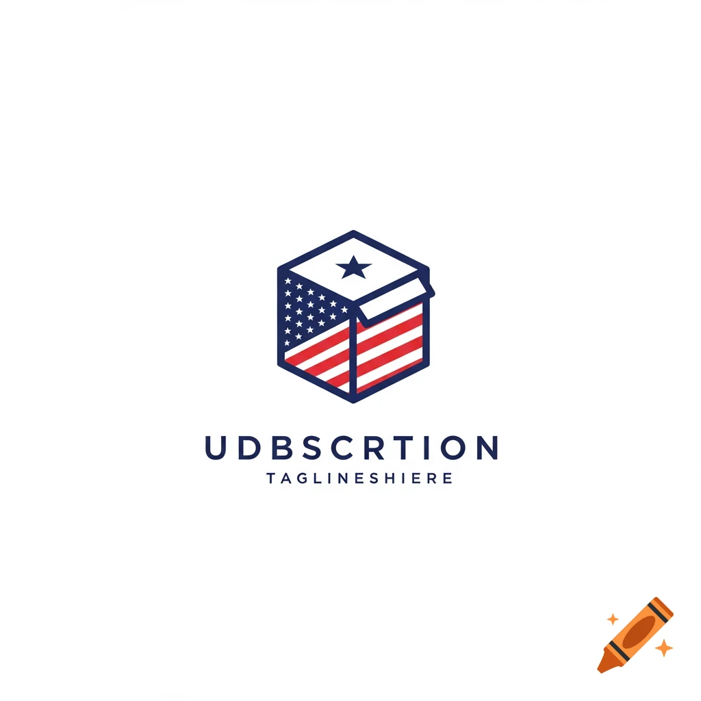 Logo design of a hexagonal box with US flag stars and stripes pattern on a white background.