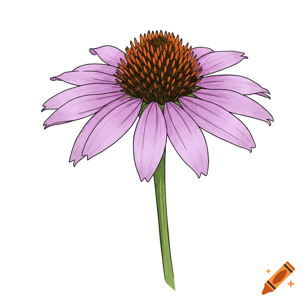 A purple coneflower illustration on a white background.