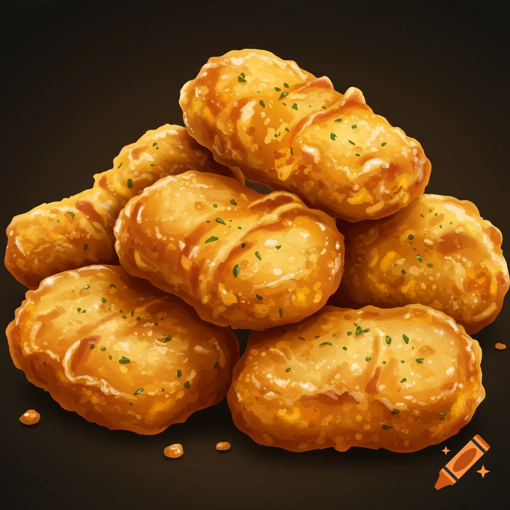 A pile of golden chicken nuggets.