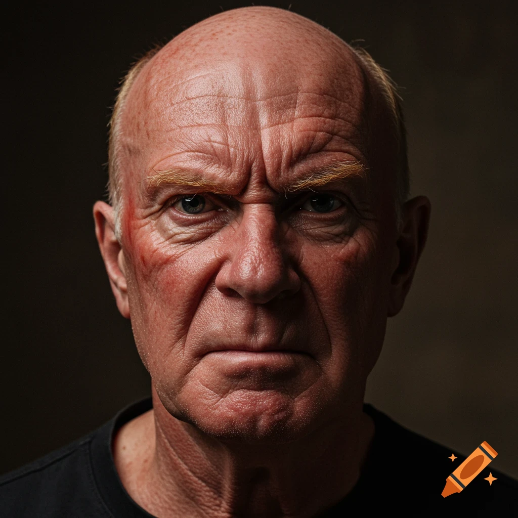 Close-up portrait of an old angry man