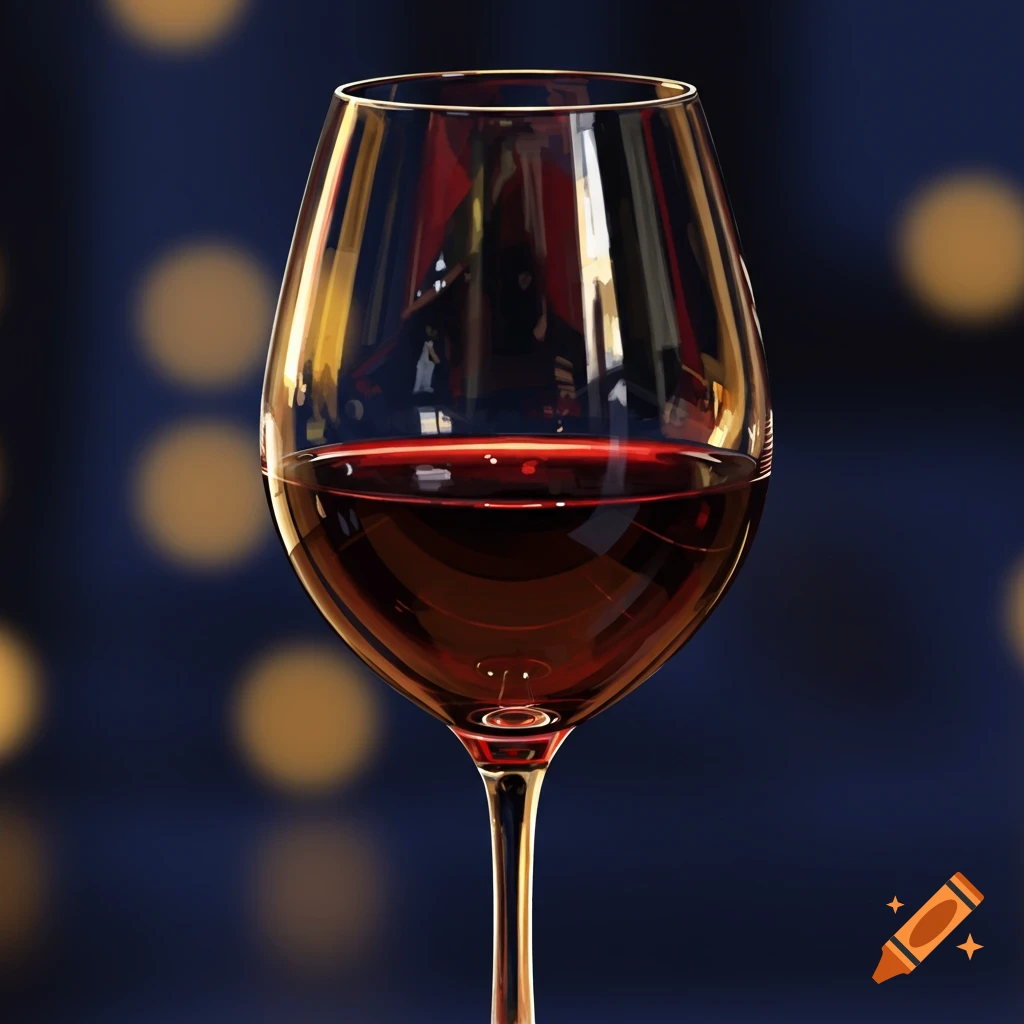 A glass of red wine against a dark background with bokeh.