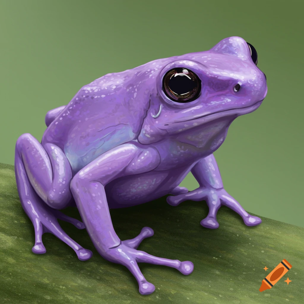 A purple frog on a green background.