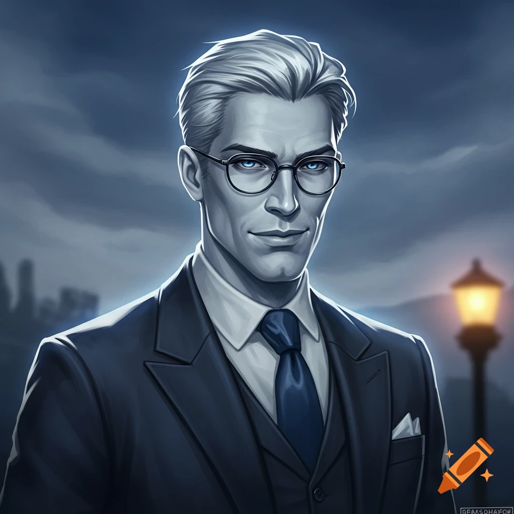 Portrait of a man in a suit and glasses looking forward.
