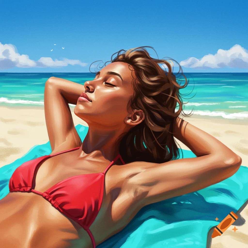 A woman is tanning on a beach.