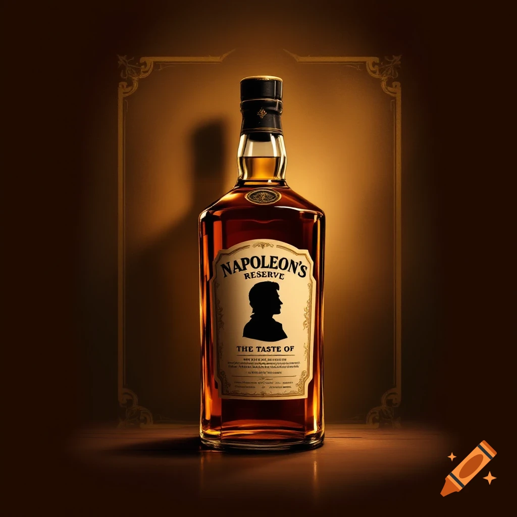Vintage-style advertisement for Napoleon's Reserve whiskey bottle.